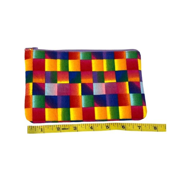 Handmade Soft Flannel Cotton Lined Small Zipper Pouch Bright Multicolor - Picture 6 of 6